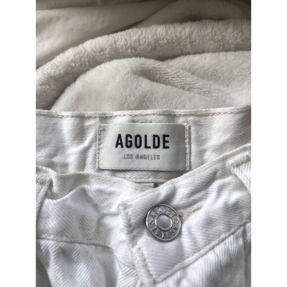 Agolde Women's 90's Mid Rise Straight Jeans White in Size 32 Frayed Hem - Picture 6 of 12